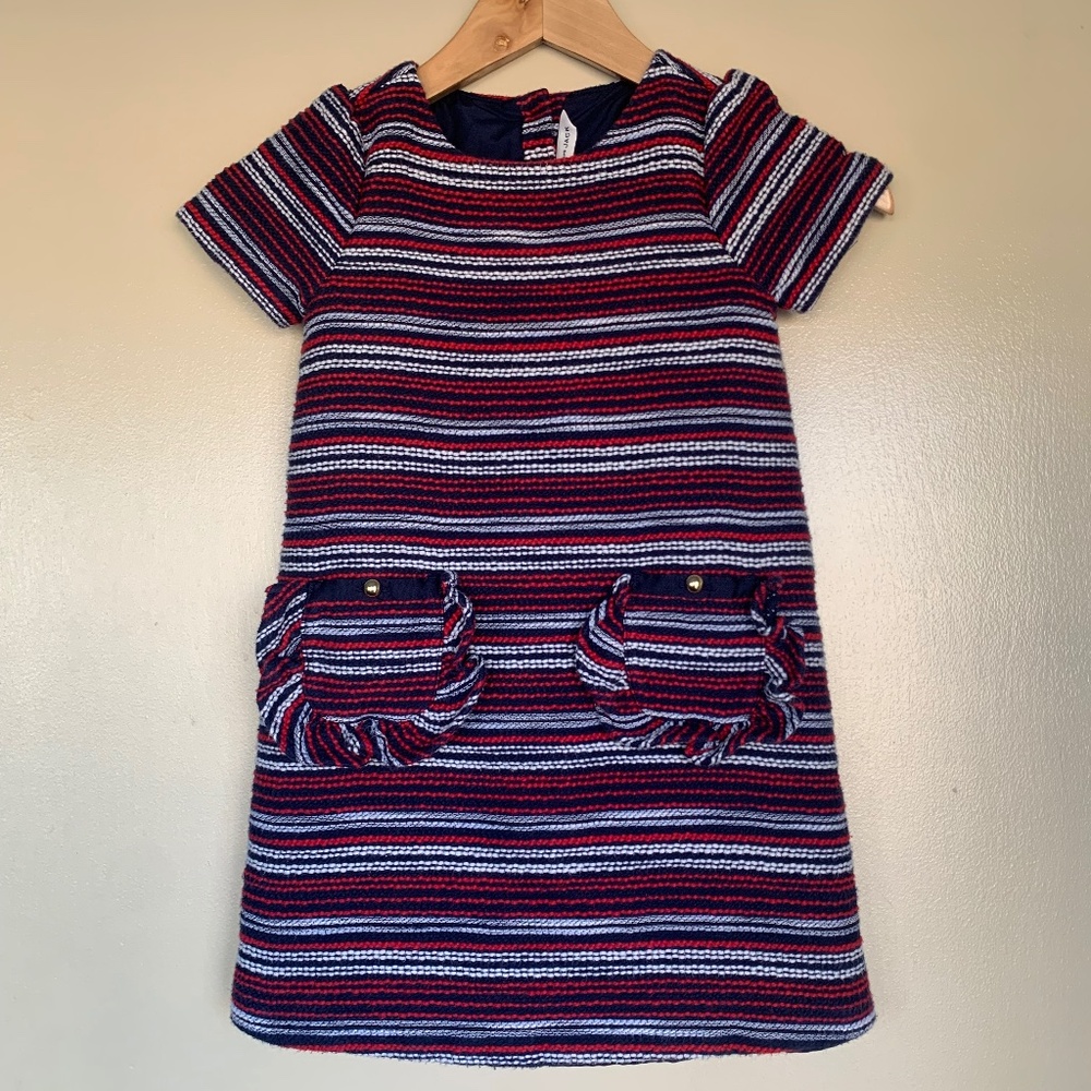 Janie and Jack Red White Blue Tweed Straight Style Shift Dress Sz.6 Academia